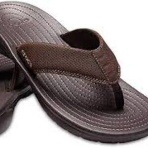 Crocs  Mens Bogota Flip Men's Leather Sandal - Espresso   Size Men 9   NWT